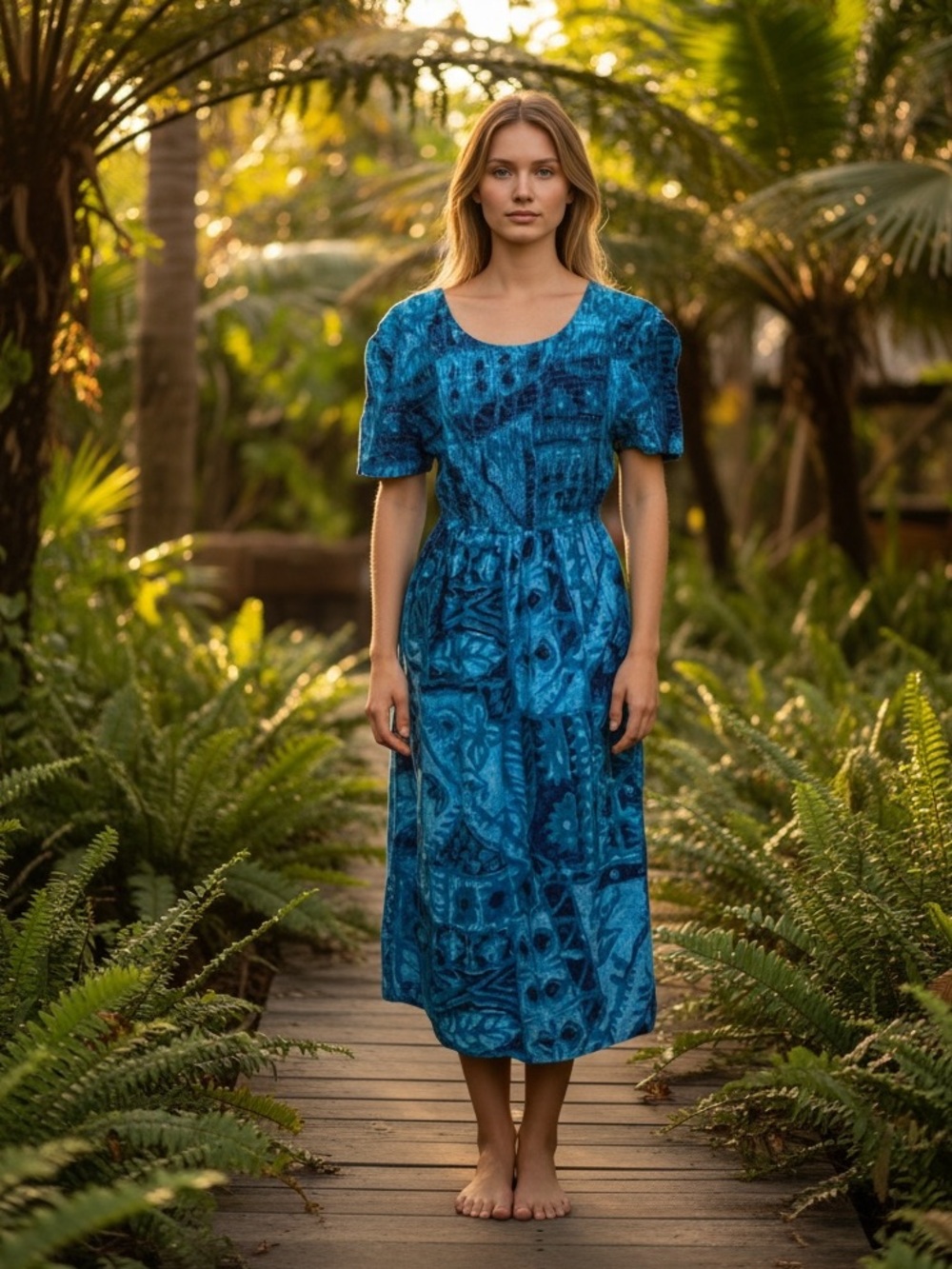 Hilo Hattie Smocked Bodice Midi Dress (S)